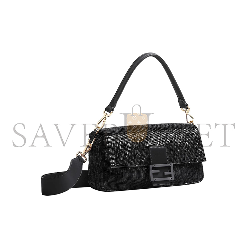 FENDI BEADED BAGUETTE BLACK SHOULDER BAG 8BR600AM2LF0KUR (27*15*6cm)